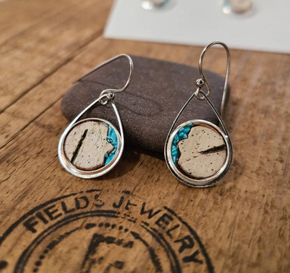 Stainless Steel Turquoise Birch Bark Dangle Earrings Nature
