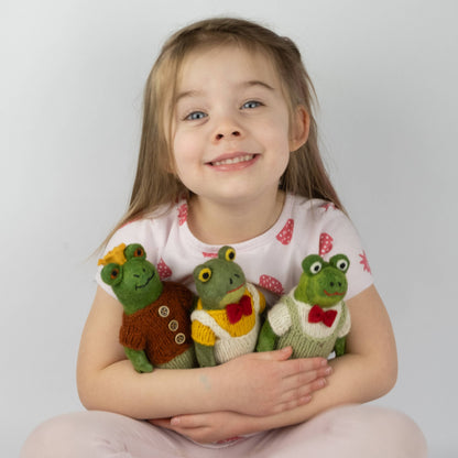 Felt Frog Doll with Hand Knit Clothes - Large