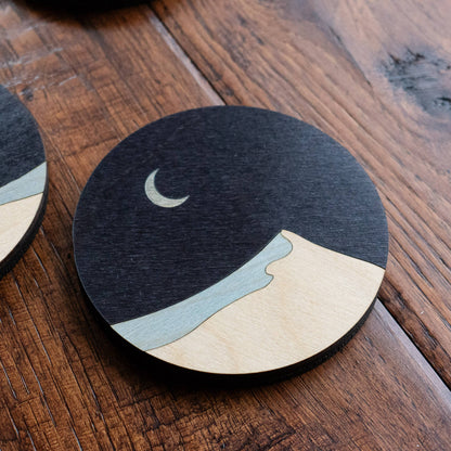 Dune with Crescent Moon Wood Coasters