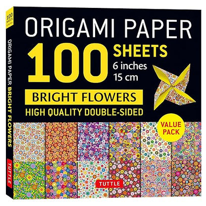 Origami Paper Bright Flowers 100 Sheets, 6in (15 CM), Double-Sided with 12 Different Patterns by Tuttle Studio
