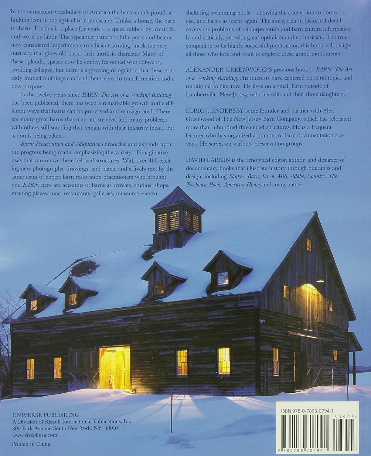 Barn: Preservation and Adaptation, The Evolution of a Vernacular Icon [Paperback] by Alexander Greenwood, Elric Endersby & David Larkin