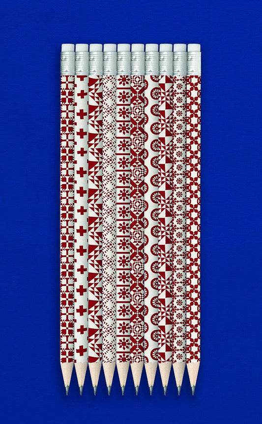 Ann Hazelwood's Red & White Quilty Pencil Set of 10