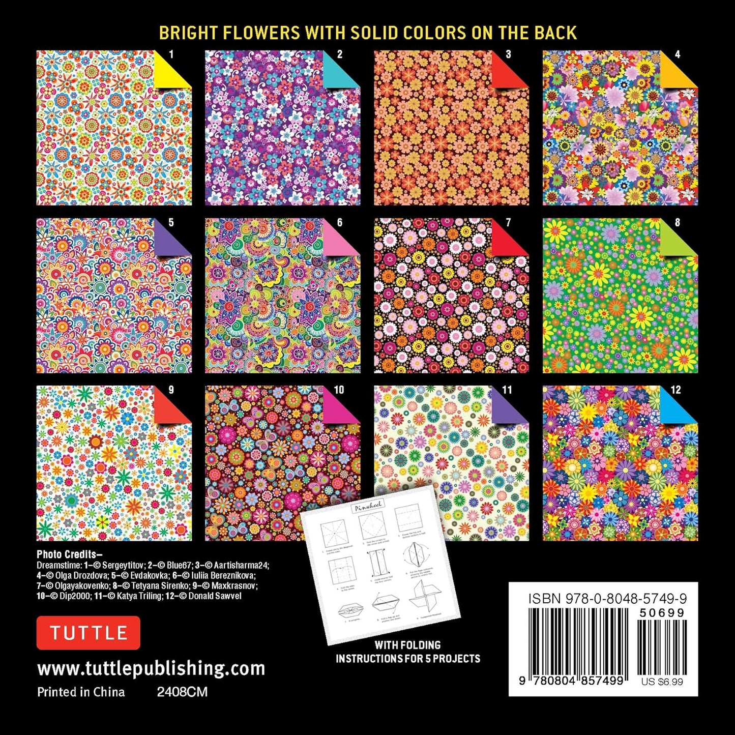 Origami Paper Bright Flowers 100 Sheets, 6in (15 CM), Double-Sided with 12 Different Patterns by Tuttle Studio