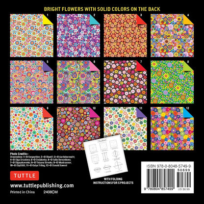 Origami Paper Bright Flowers 100 Sheets, 6in (15 CM), Double-Sided with 12 Different Patterns by Tuttle Studio