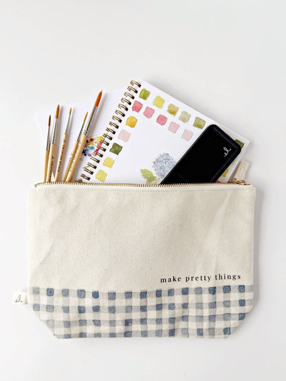 Canvas Zipper Pouch with Inscription of 'make pretty things'