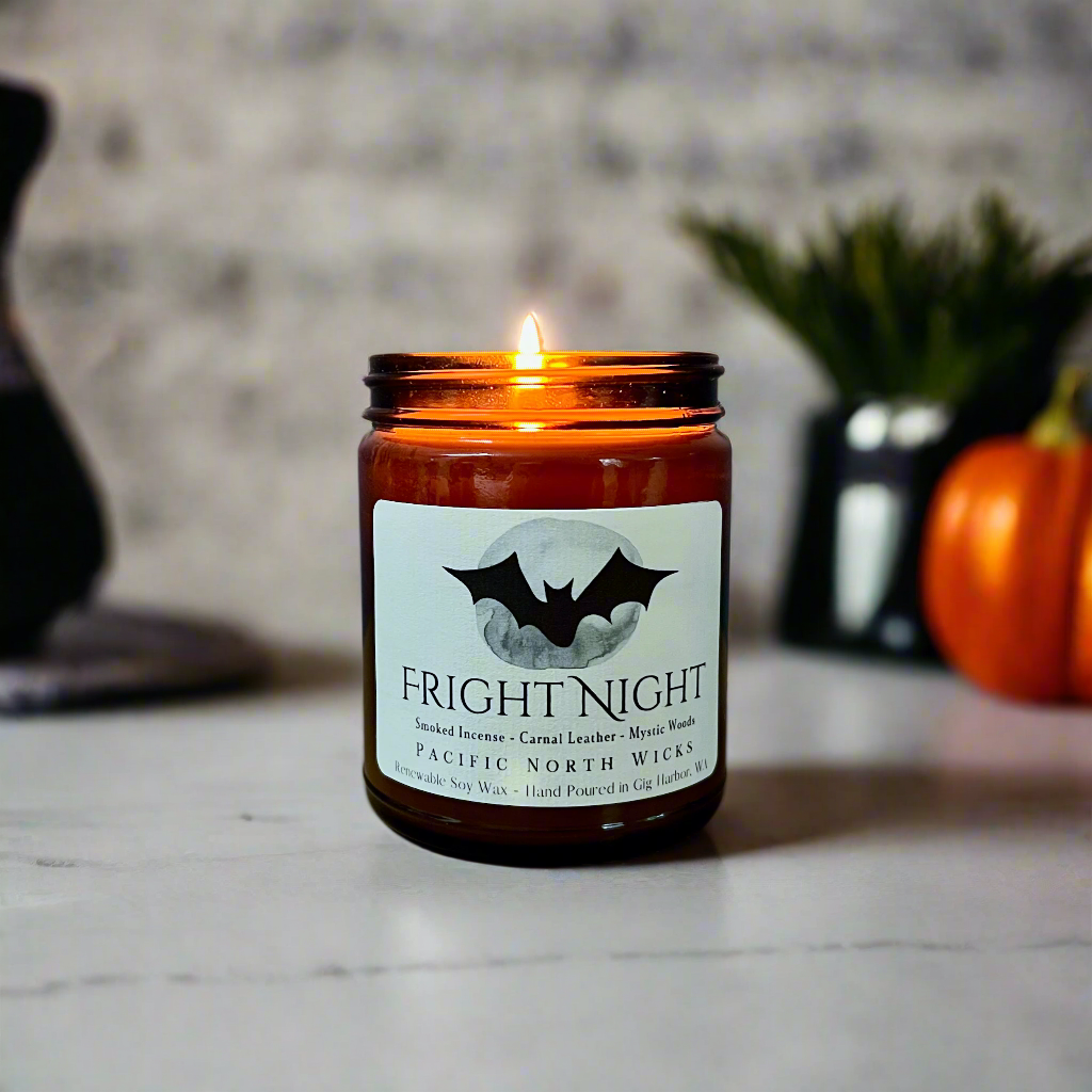 Fright Night Candle | Halloween Soy Candle | 8 oz Amber Jar