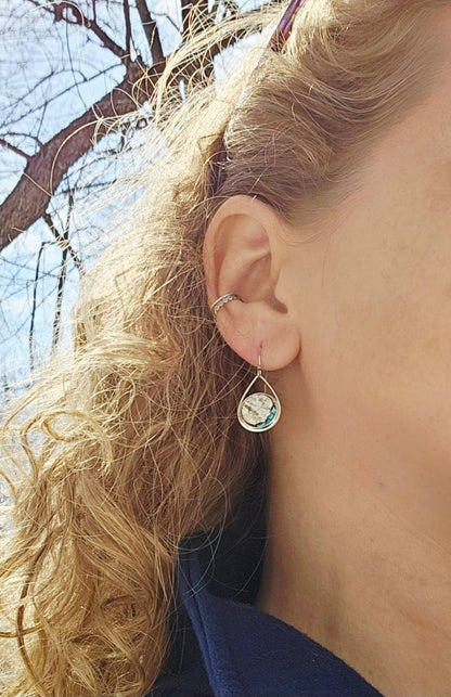 Stainless Steel Turquoise Birch Bark Dangle Earrings Nature