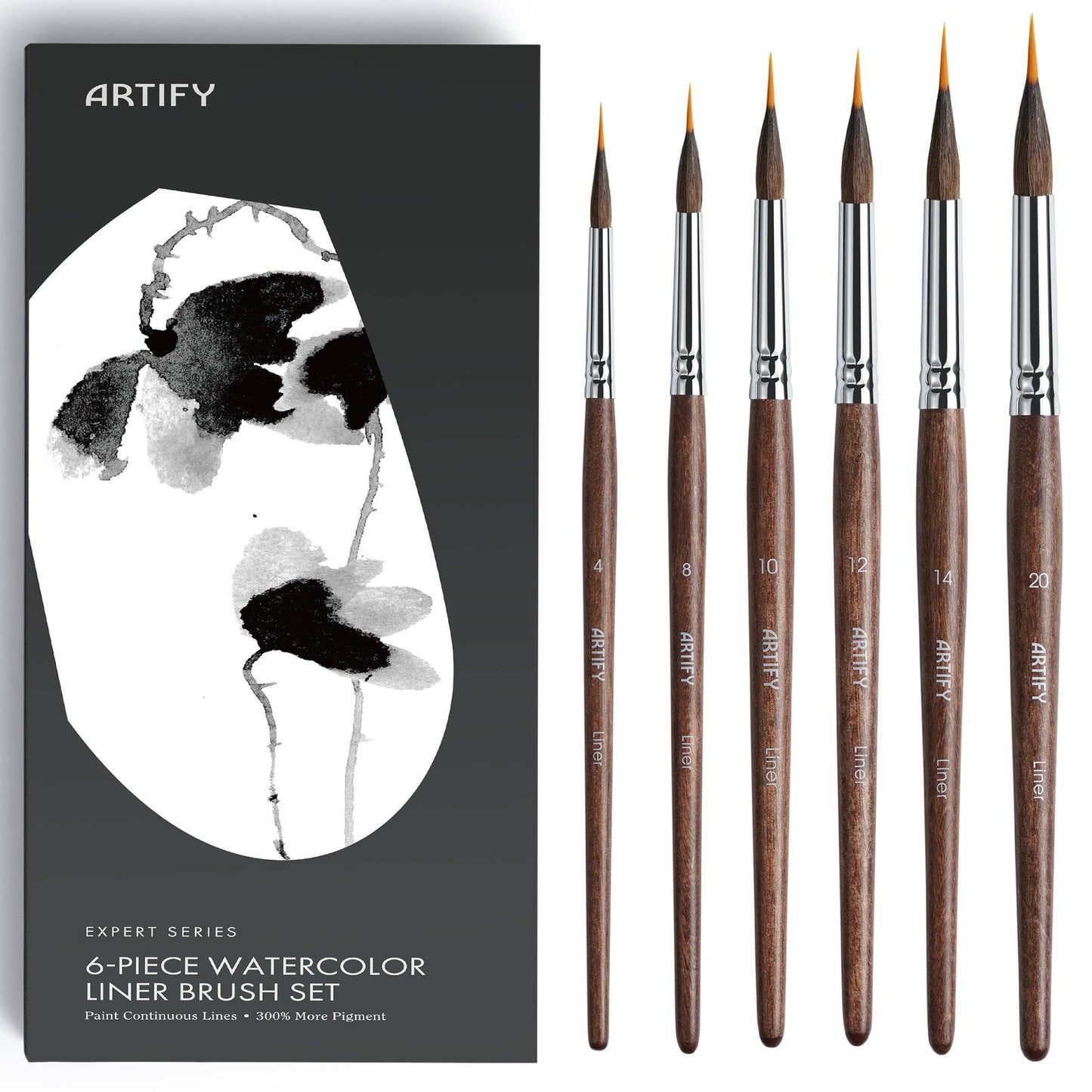 ARTIFY Extended Needle Point Sable & Nylon Hybrid Watercolor Brush 6 PCS Set,  Expert Series