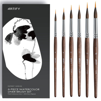 ARTIFY Extended Needle Point Sable & Nylon Hybrid Watercolor Brush 6 PCS Set,  Expert Series