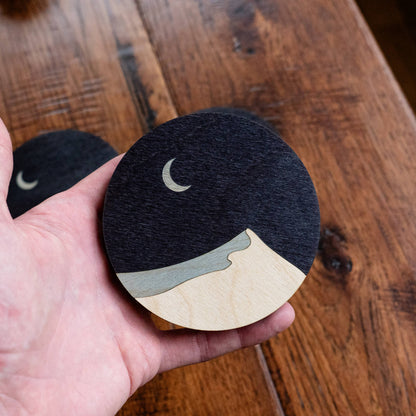 Dune with Crescent Moon Wood Coasters