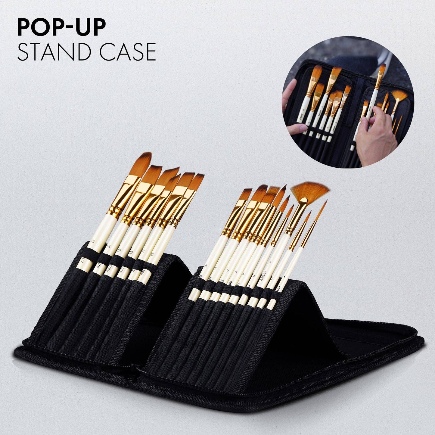 ARTIFY 15 PCS Nylon Paint Brush Set with Palette Knife & 2 Sponges, Intermediate Series