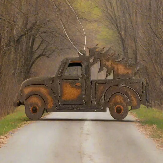 Vintage Truck with Pine Tree Rustic Metal Ornament