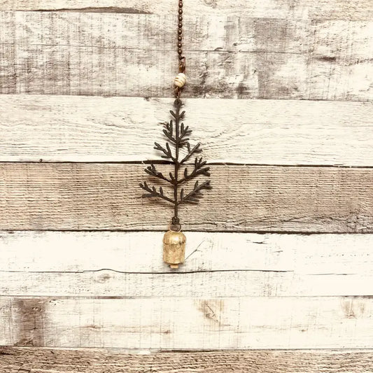 Tree Bell Garden Chime Rustic Holiday Metal Ornament