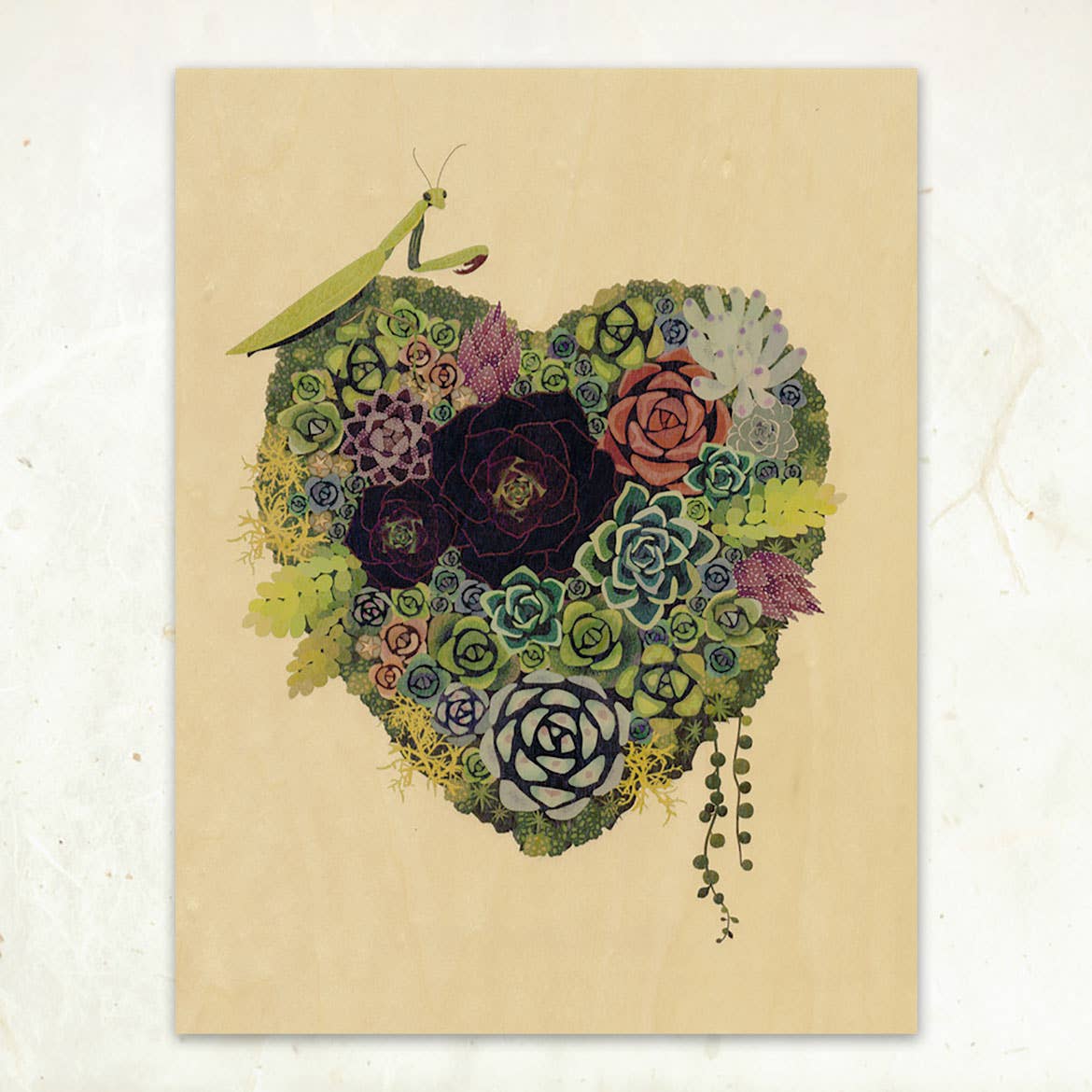 Succulent Heart Small Wood Print