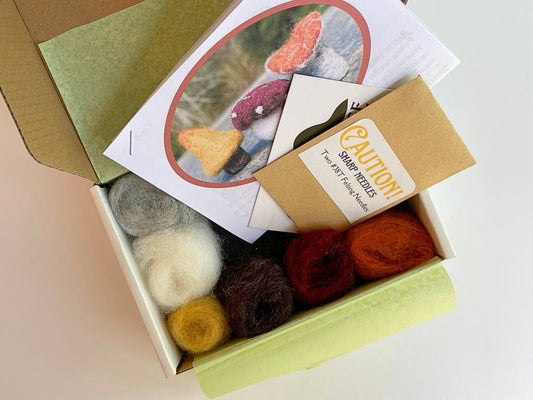 3 Classic Mushrooms Beginner Needle Felting Mini-Kit
