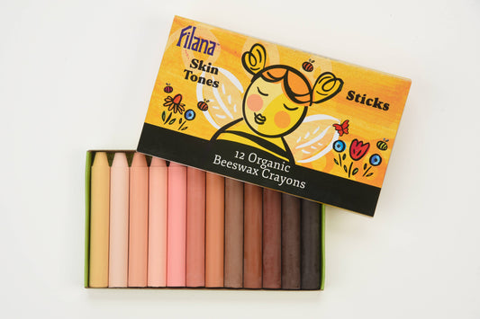 FILANA Organic Beeswax Stick Crayons: 12 Skin Tones Colors