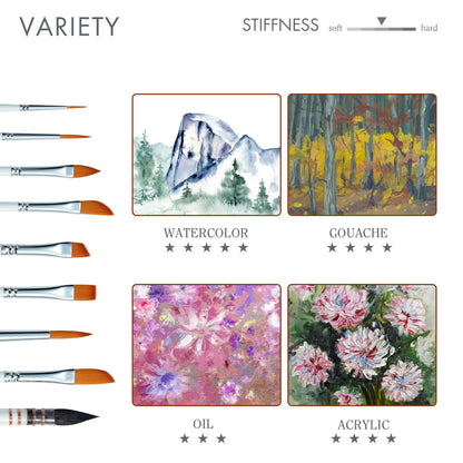 ARTIFY 9 PCS Travel Watercolor Brushes for Beginners & Pros: Camellias
