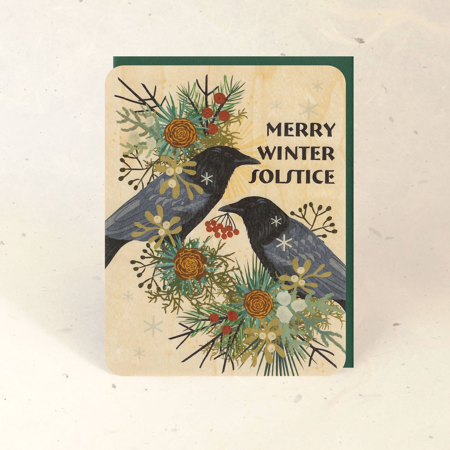 Winter Solstice Crow Wood Greeting Card