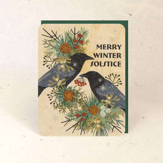 Winter Solstice Crow Wood Greeting Card