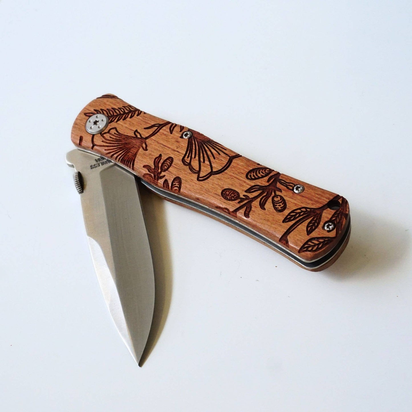 Floral Engraved Rosewood Pocket Knife