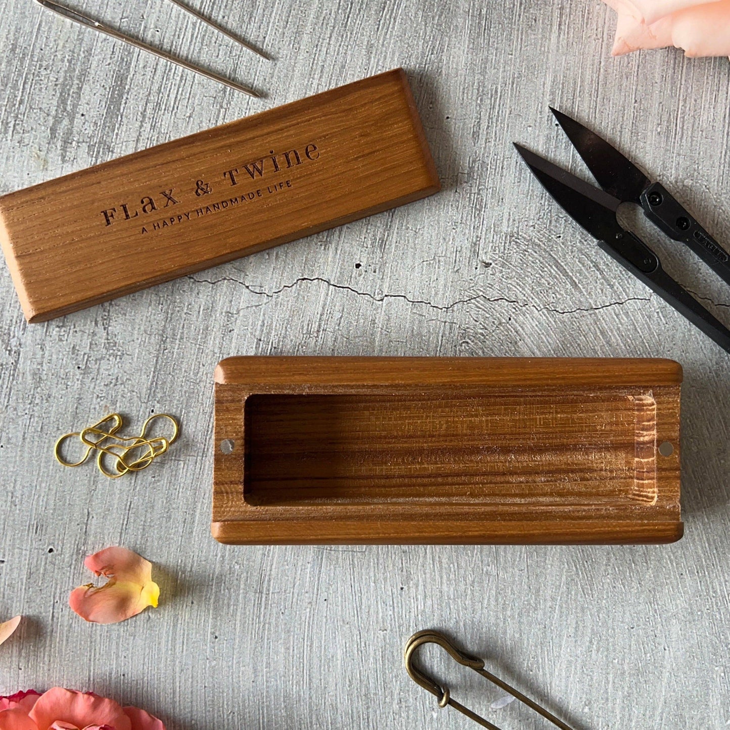 Flax & Twine Teak Notions Box by Flax & Twine