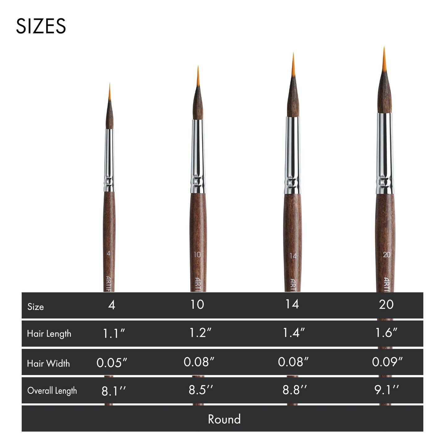 ARTIFY Extended Needle Point Sable & Nylon Hybrid Watercolor Brush 6 PCS Set,  Expert Series