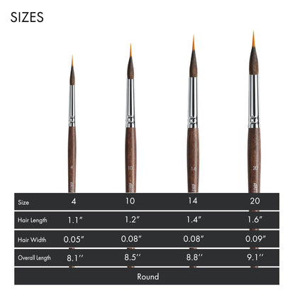 ARTIFY Extended Needle Point Sable & Nylon Hybrid Watercolor Brush 6 PCS Set,  Expert Series