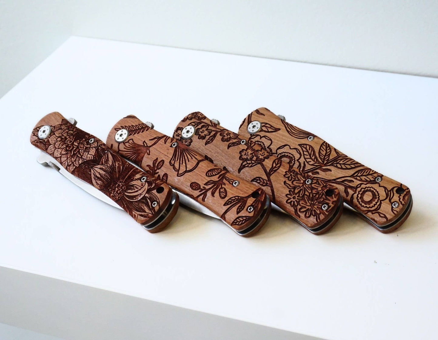 Floral Engraved Rosewood Pocket Knife