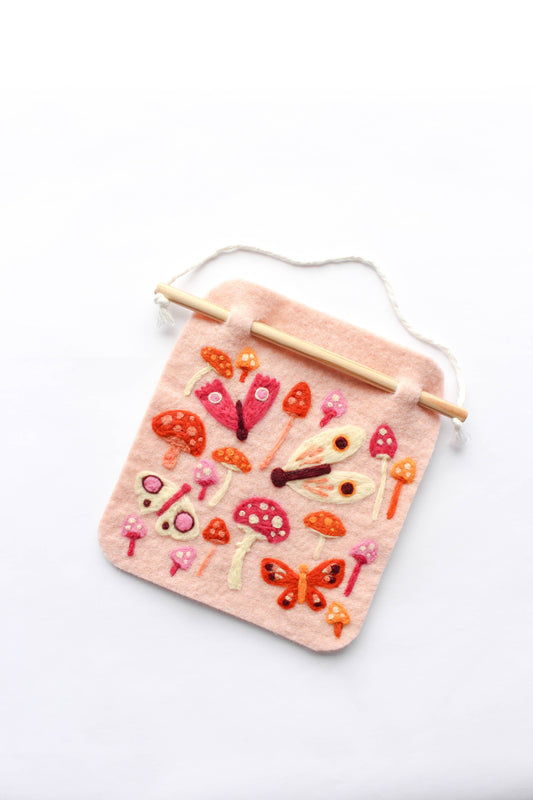 Moth and Mushroom Banner Felting Kit- 8"x8"