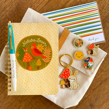 Nature Lover Wood Notebook - Cardinal, Mushrooms & Flowers
