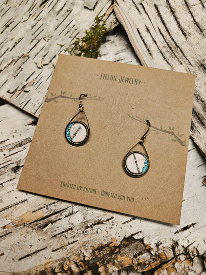 Bronze Birch Bark & Turquoise Dangle Earrings Nature