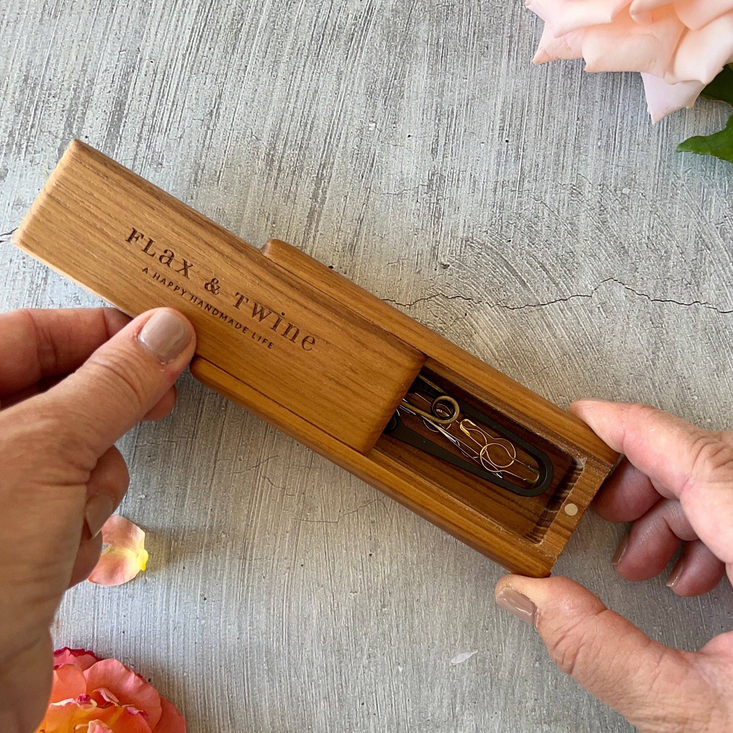 Flax & Twine Teak Notions Box by Flax & Twine