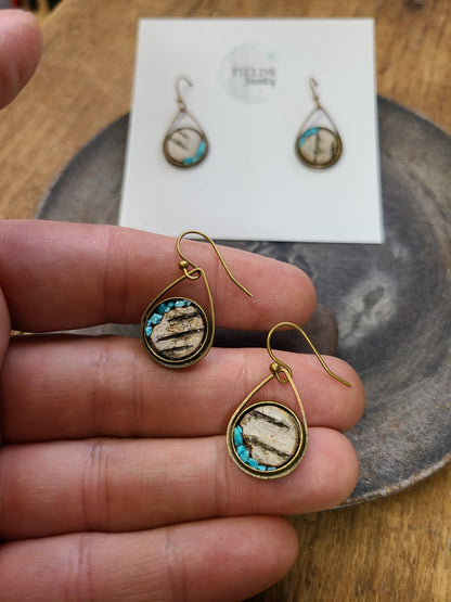 Bronze Birch Bark & Turquoise Dangle Earrings Nature