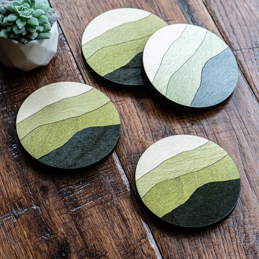 Green Mountains Wood Coasters