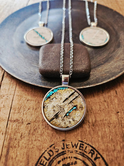 Turquoise Birch Bark Necklace | Steel Circle