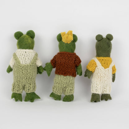 Felt Frog Doll with Hand Knit Clothes - Large