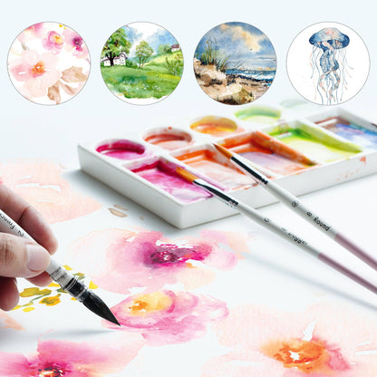 ARTIFY 9 PCS Travel Watercolor Brushes for Beginners & Pros: Camellias